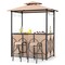 Costway 6.5 x 4 x 8 FT Grill Gazebo Set with 2 Bar Stools, Tempered Glass Bar Table Brown/Gray